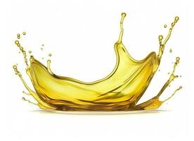 AI generated Olive or engine oil splash, cosmetic serum liquid isolated on white background. Generative AI photo