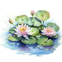 AI generated Water Lily in Pond. Watercolor design. AI Generated photo