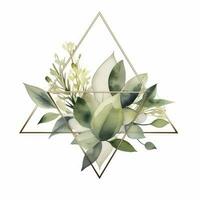 AI generated Watercolor geometry shape wreath with green leaf. AI Generated photo