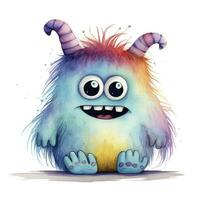 AI generated Watercolor cute monster on white background. AI Generated photo