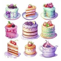 AI generated Set of Cake piece illustration on white background. AI Generated photo