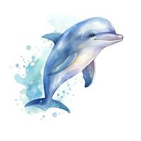 AI generated Watercolor fantasy Baby Dolphin clip art isolated white background. AI Generated photo