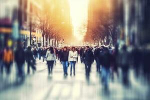 AI generated Blurred business people walking in the city scape. AI Generated photo