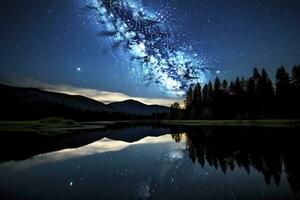 AI generated Milky Way Reflected on Lake. AI Generated photo