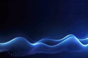 AI generated Dynamic blue particle wave. Abstract sound visualization. Digital structure of the wave flow of luminous particles. AI Generated. photo