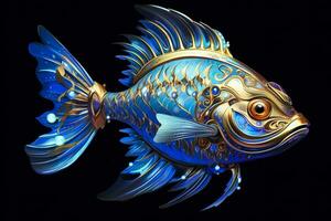 AI generated 3d rendering. fish on black background. Generative AI photo