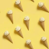 AI generated Ice Cream pattern on yellow background, top view. AI Generated photo