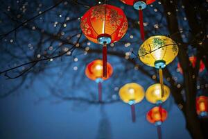 AI generated Colorful festival lanterns during the Chinese traditional holiday season. AI Generated photo