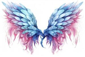 AI generated Beautiful magic watercolor blue pink wings. AI Generated photo