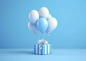 AI generated Balloons with gift box. AI Generated photo