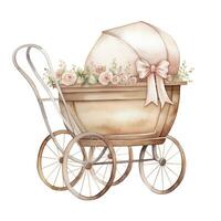 AI generated Watercolor Baby carriage Clipart on white background. AI Generated photo