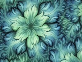 AI generated Aqua and Green psychedelic fractal.  AI Generated photo