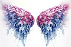 AI generated Beautiful magic watercolor blue pink wings. AI Generated photo