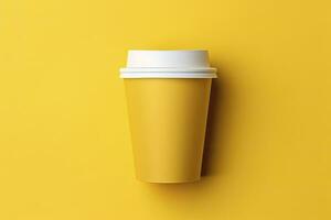 AI generated Blank coffee cup isolated on yellow background. AI Generated photo