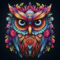 AI generated Multicolored mandala owl coloring page for adults. AI Generated photo