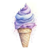 AI generated Watercolor ice cream in a waffle cone. AI Generated photo