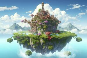 AI generated Ancient Heavenly Floating island in the sky with a castle, vibrant, fantasypunk, AI Generative photo