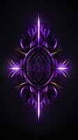 AI generated Amethyst 3D Minimalist Shield Design with a black or dark background with neon lines. AI Generative photo