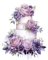 AI generated Watercolor wedding cake isolated on white background.  AI Generated photo