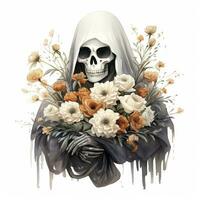 AI generated A stunning ghost holding flower bouquet and enjoying the festivities of Halloween,  AI Generated photo