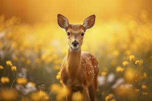 ai generado hembra hueva ciervo con hermosa flor. ai generado foto