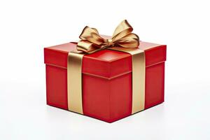 AI generated Gift box with red ribbon isolated on white background. AI Generated photo