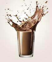 AI generated Glass with splashing cocoa, Chocolate Pouring, and splash. 3d illustration.  AI Generated photo