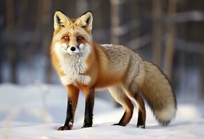 ai generado rojo zorro en pie en nieve. ai generado. foto