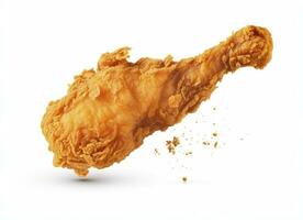 AI generated Fried chicken leg falling in the air isolated on a white background. AI Generated. photo