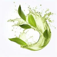 AI generated Green herbal tea wave splash with leaves flow. AI Generated photo