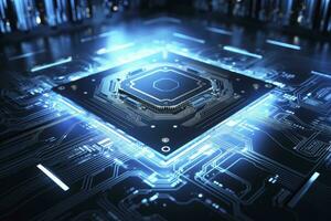 AI generated Futuristic central processor unit. Powerful Quantum CPU motherboard. AI Generated photo