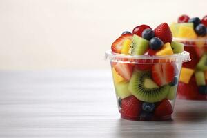 AI generated Fresh fruit salad to go with copy space. AI Generated photo