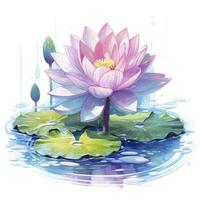 AI generated Water Lily in Pond. Watercolor design. AI Generated photo