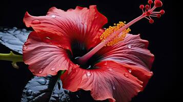 ai generado un hibisco flor con un negro fondo.ai generado. foto