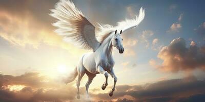 AI generated A white horse with wings. AI Generated photo