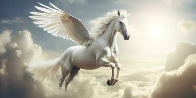 AI generated A white horse with wings. AI Generated photo