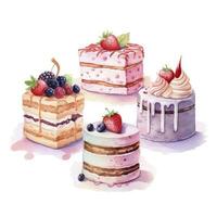 AI generated Set of Cake piece illustration on white background. AI Generated photo