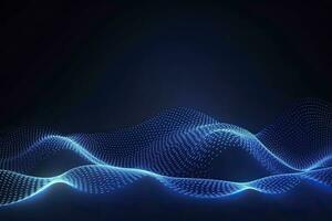 AI generated Dynamic blue particle wave. Abstract sound visualization. Digital structure of the wave flow of luminous particles. AI Generated. photo