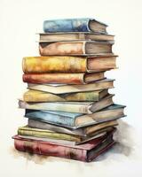 AI generated Watercolor pile of books isolated on white background. AI Generated photo