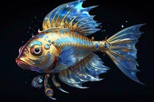 AI generated 3d rendering. fish on black background. Generative AI photo