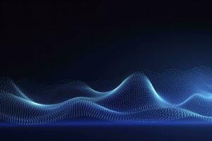 AI generated Dynamic blue particle wave. Abstract sound visualization. Digital structure of the wave flow of luminous particles. AI Generated. photo
