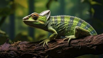 AI generated Chameleon reptile perches on a branch. AI Generated photo