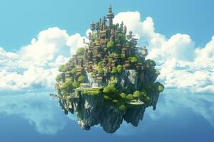 AI generated Ancient Heavenly Floating island in the sky with a castle, vibrant, fantasypunk, AI Generative photo