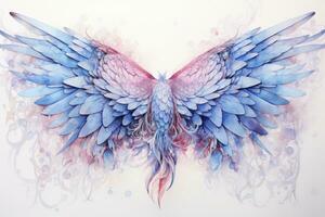 AI generated Beautiful magic watercolor blue pink wings. AI Generated photo