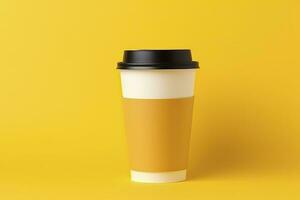 AI generated Blank coffee cup isolated on yellow background. AI Generated photo