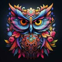 AI generated Multicolored mandala owl coloring page for adults. AI Generated photo