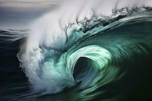 AI generated Extreme close up of thrashing emerald ocean waves. AI Generated photo