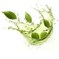 AI generated Green herbal tea wave splash with leaves flow. AI Generated photo