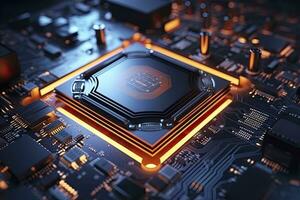 AI generated Futuristic central processor unit. Powerful Quantum CPU motherboard. AI Generated photo