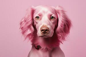 ai generado rosado de colores perro en rosado antecedentes. ai generado foto